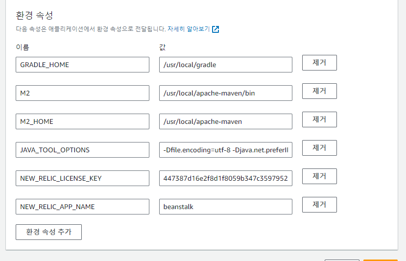 NEW_RELIC_APP_NAME 과 NEW_RELIC_LICENSE_KEY 예시
