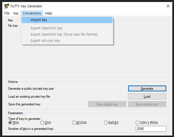 Conversions > Import Key