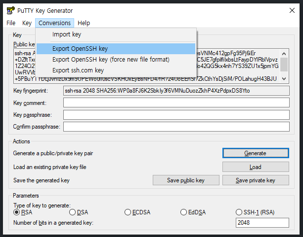 Conversions > Export OpenSSH Key