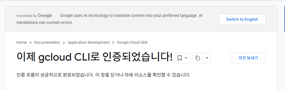 gcloud CLI 인증 완료
