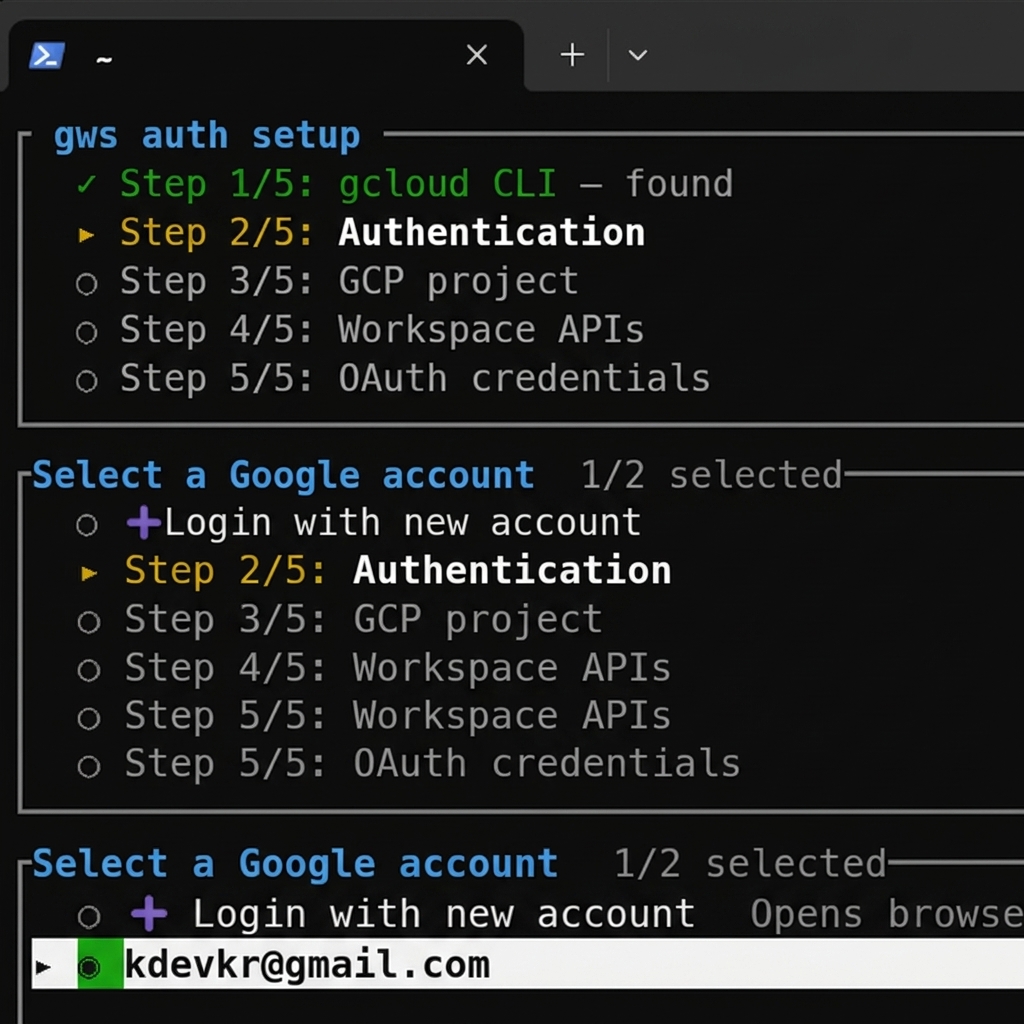 gws auth setup 계정 선택