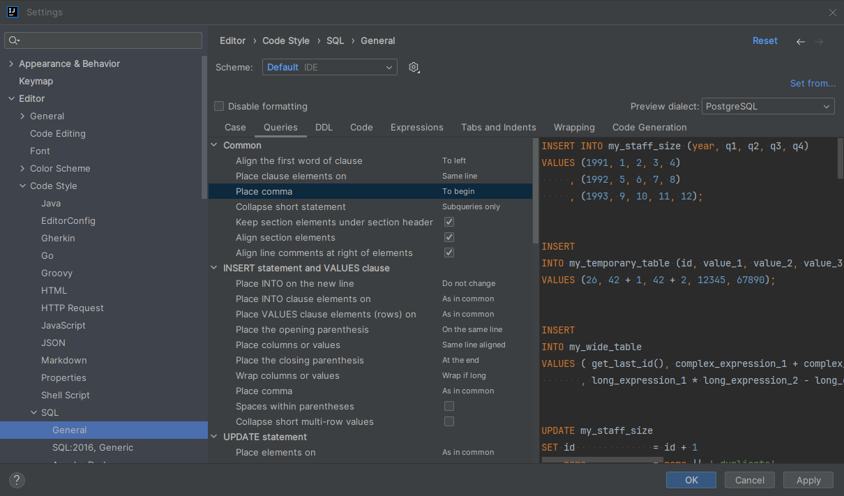 Queries → Place comma